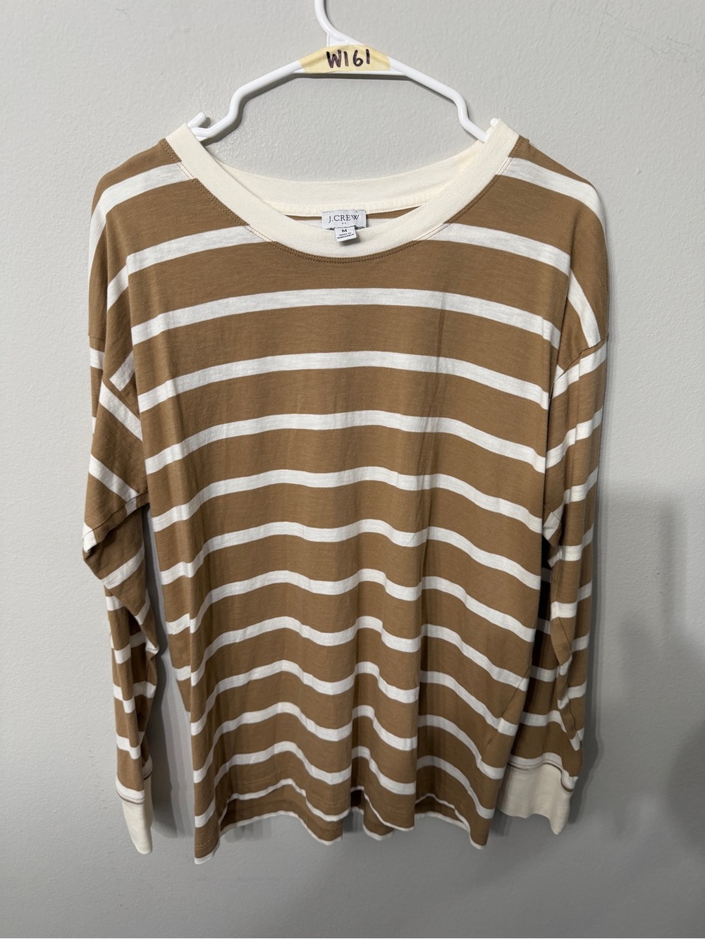 Women’s J.Crew Striped Long Sleeve Top Medium Brown Ivory Crewneck